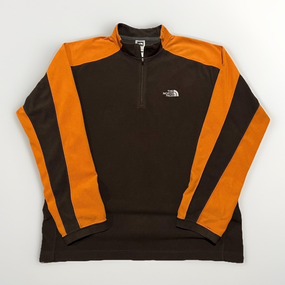 The North Face Mens Brown Orange TKA 100 1/4-Zip Fleece Pullover Sweatshirt M